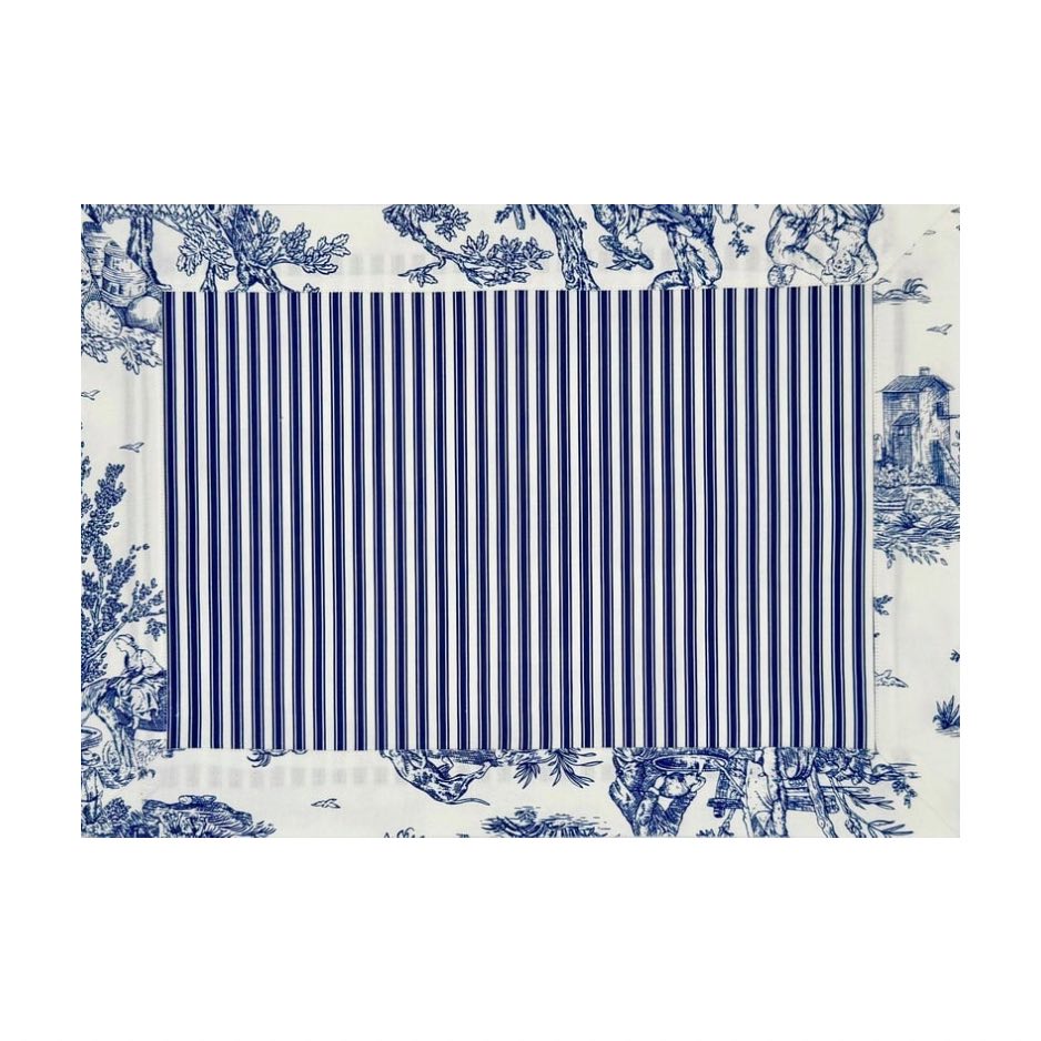The box navy blue toile placemats.