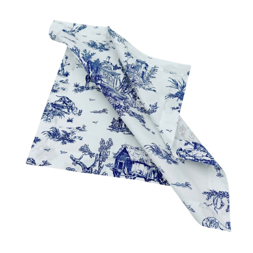 The Navy Blue toile napkins.