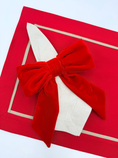 Red velvet bow napkin ring
