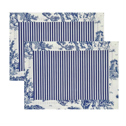The box navy blue toile placemats.