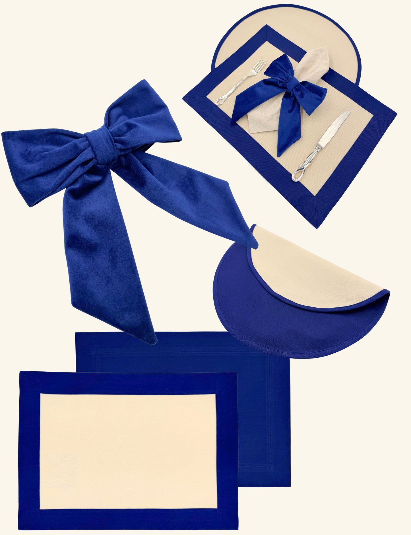 Navy and cream box placemats.