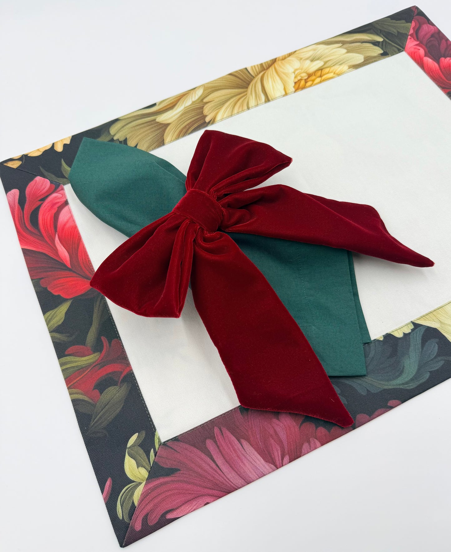 Burgundy velvet bow  napkin ring