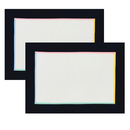 The Classic black and rainbow placemats.
