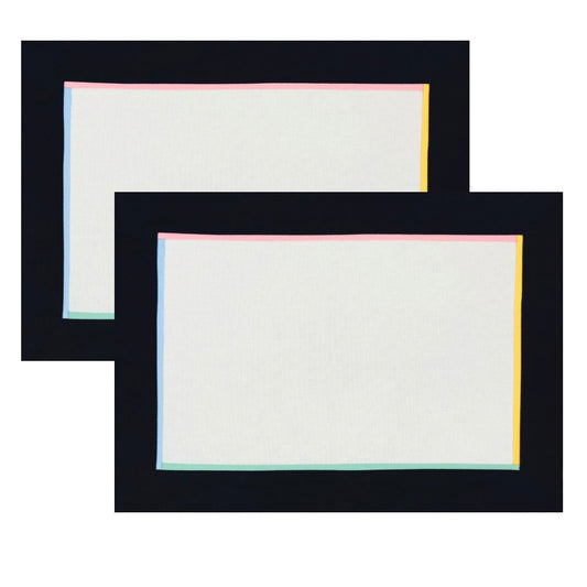 The Classic black and rainbow placemats.