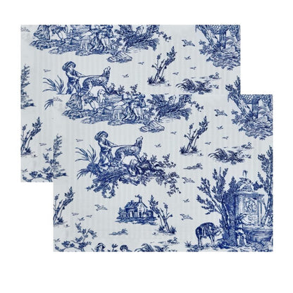 The box navy blue toile placemats.