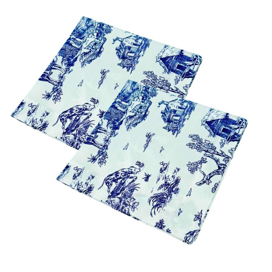 The Navy Blue toile napkins.