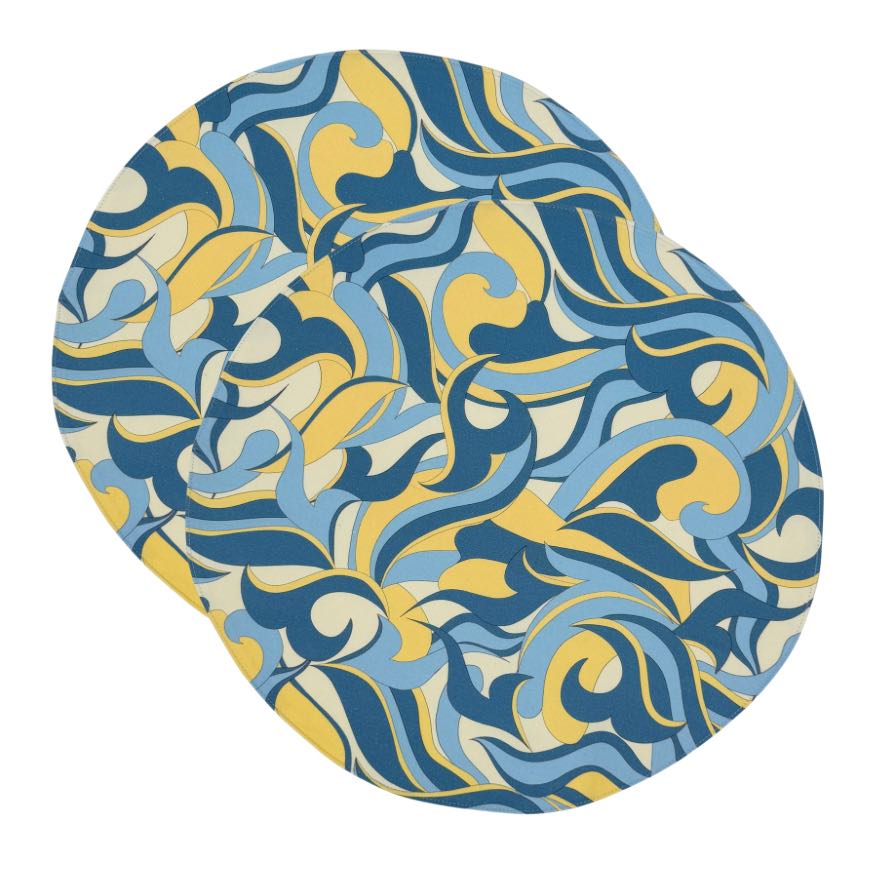 The geometric placemat in blue.