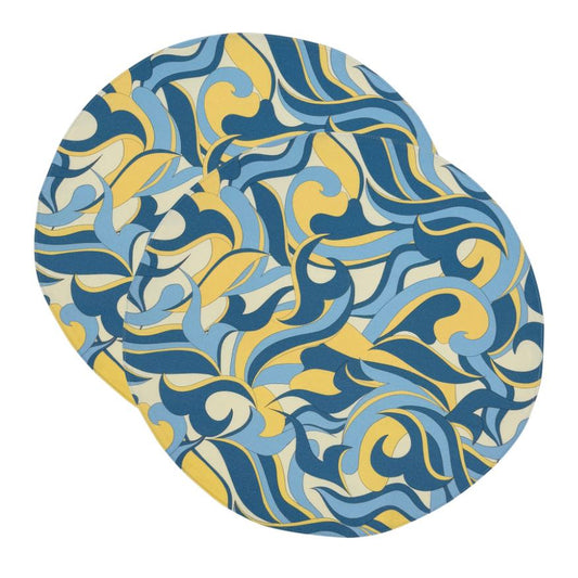 The geometric placemat in blue.