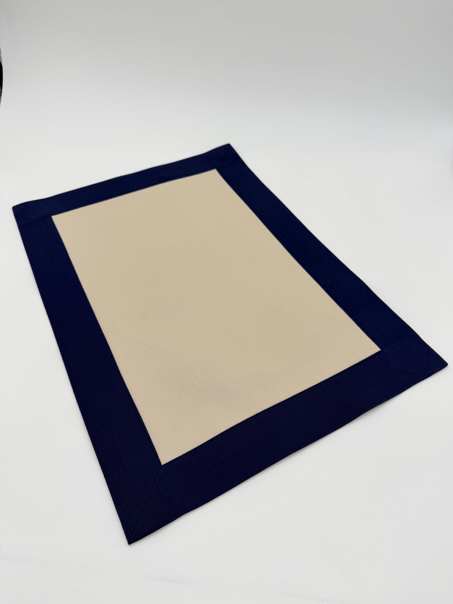 Navy and cream box placemats.